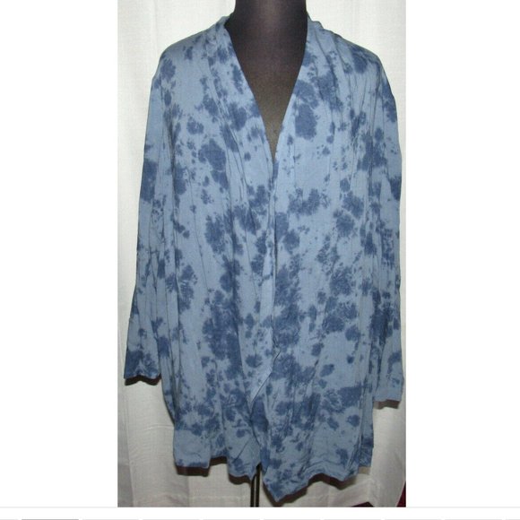 Catherines Women's Blue Tie Dye Long Sleeve Open Cardigan, Pockets, Plus Size 4X - Picture 2 of 10